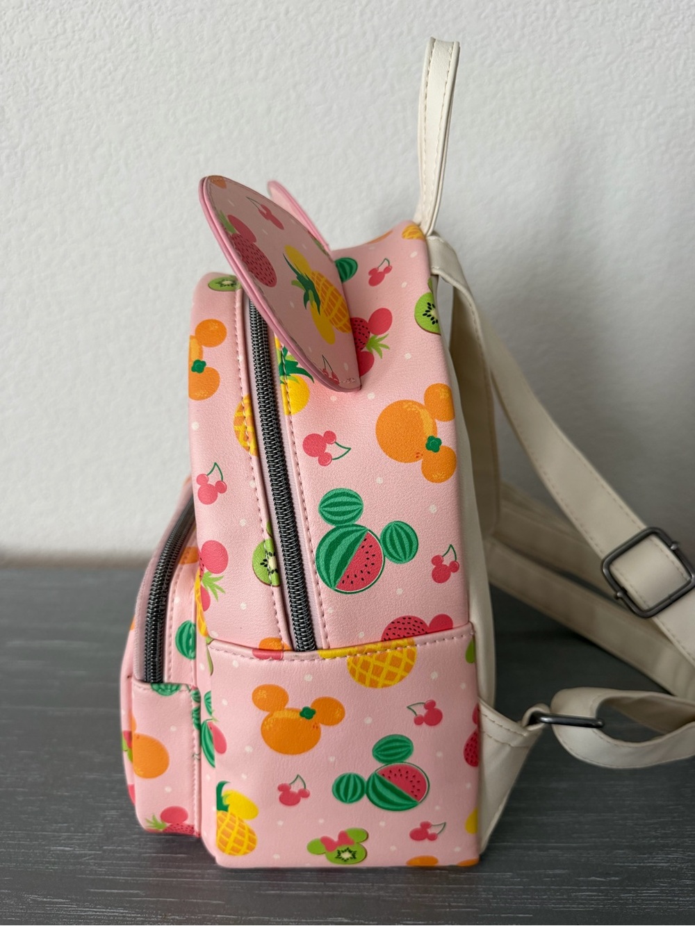 Loungefly Pink Fruit Mickey Ear Mini Backpack with Yellow & Green Accents - Picture 2 of 7